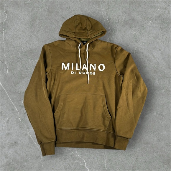 Milano Di Rouge Hoodie Mens Small Olive Green‎ Pullover Sweatshirt Velour Lined - Picture 1 of 10